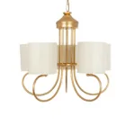 GloboStar® TRITON 203-0254 Vintage Κρεμαστό Φωτιστικό Καπέλο Πολύφωτο 5 x E27 IP20 Χρυσό Μέταλλο με Μπέζ Ύφασμα - Μ50 x Π50 x Υ48cm - Image 4
