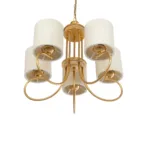 GloboStar® TRITON 203-0254 Vintage Κρεμαστό Φωτιστικό Καπέλο Πολύφωτο 5 x E27 IP20 Χρυσό Μέταλλο με Μπέζ Ύφασμα - Μ50 x Π50 x Υ48cm - Image 5