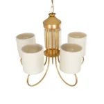 GloboStar® TRITON 203-0254 Vintage Κρεμαστό Φωτιστικό Καπέλο Πολύφωτο 5 x E27 IP20 Χρυσό Μέταλλο με Μπέζ Ύφασμα - Μ50 x Π50 x Υ48cm - Image 6