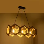 GloboStar® DRURI 203-0256 Vintage Κρεμαστό Φωτιστικό Γεωμετρικό Σχήμα Τρίφωτο 3 x E27 Μπεζ Ξύλο - Μ38 x Π38 x Υ120cm