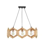 GloboStar® DRURI 203-0256 Vintage Κρεμαστό Φωτιστικό Γεωμετρικό Σχήμα Τρίφωτο 3 x E27 Μπεζ Ξύλο - Μ38 x Π38 x Υ120cm - Image 2