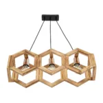 GloboStar® DRURI 203-0256 Vintage Κρεμαστό Φωτιστικό Γεωμετρικό Σχήμα Τρίφωτο 3 x E27 Μπεζ Ξύλο - Μ38 x Π38 x Υ120cm - Image 3