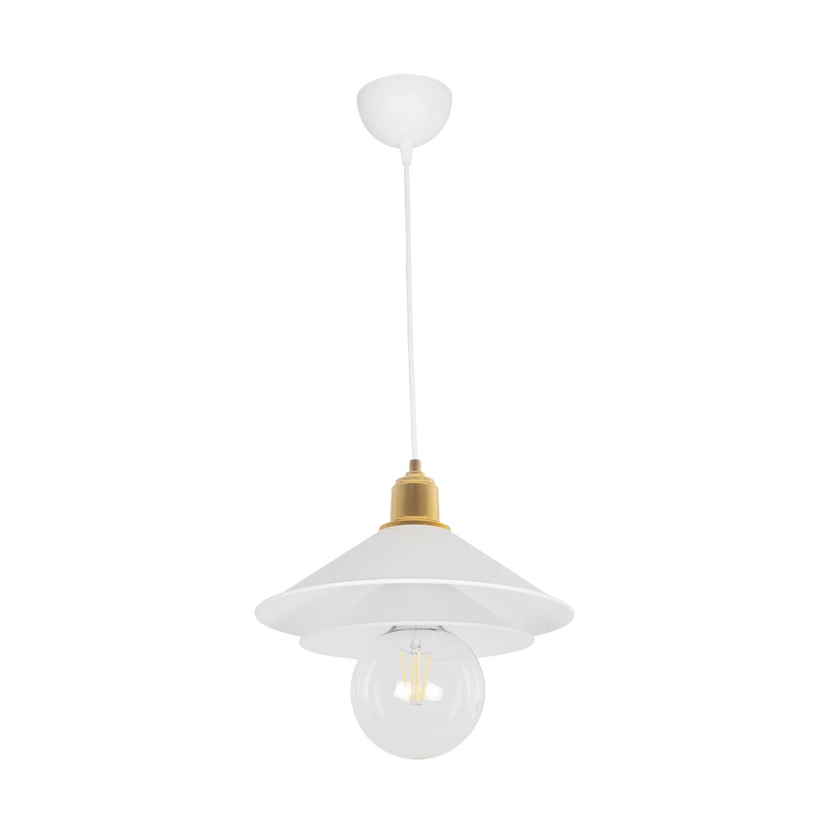 GloboStar® FERRO 203-0268 Μοντέρνο Κρεμαστό Φωτιστικό Καμπάνα Μονόφωτο 1 x E27 IP20 Λευκό & Χρυσό Πλαστικό - Μ22 x Π22 x Υ83cm - Image 2