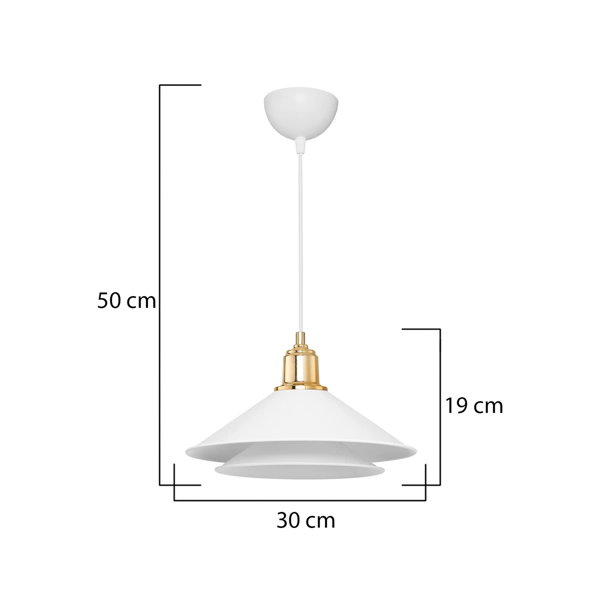 GloboStar® FERRO 203-0268 Μοντέρνο Κρεμαστό Φωτιστικό Καμπάνα Μονόφωτο 1 x E27 IP20 Λευκό & Χρυσό Πλαστικό - Μ22 x Π22 x Υ83cm - Image 10