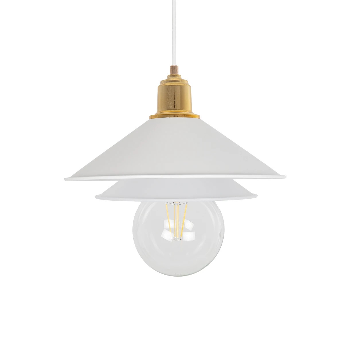 GloboStar® FERRO 203-0268 Μοντέρνο Κρεμαστό Φωτιστικό Καμπάνα Μονόφωτο 1 x E27 IP20 Λευκό & Χρυσό Πλαστικό - Μ22 x Π22 x Υ83cm - Image 3