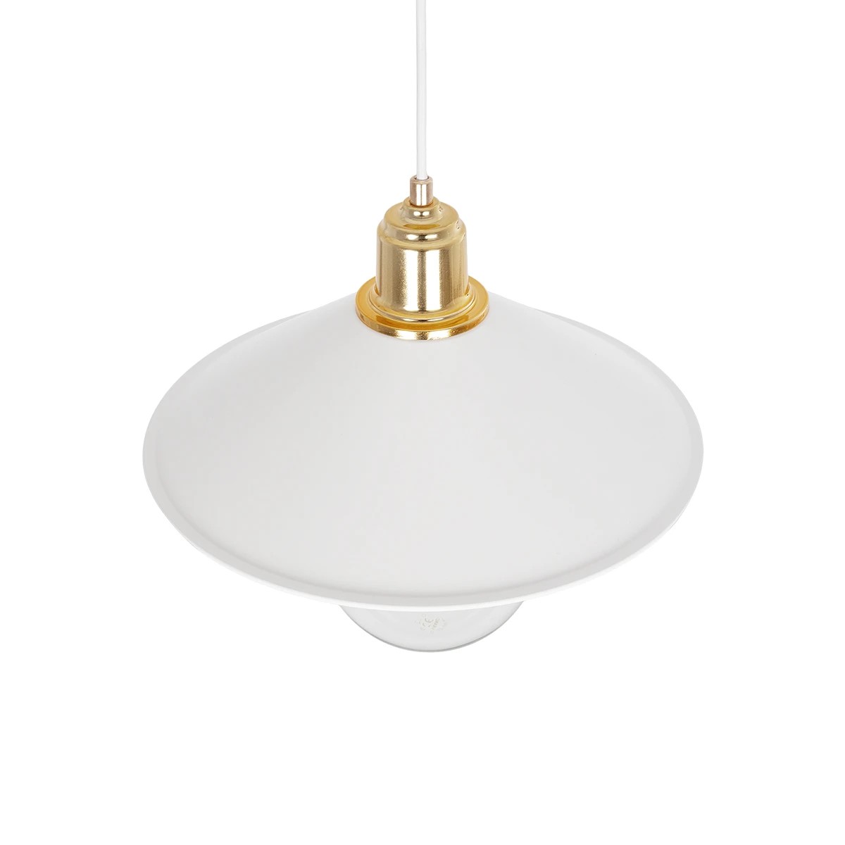 GloboStar® FERRO 203-0268 Μοντέρνο Κρεμαστό Φωτιστικό Καμπάνα Μονόφωτο 1 x E27 IP20 Λευκό & Χρυσό Πλαστικό - Μ22 x Π22 x Υ83cm - Image 5