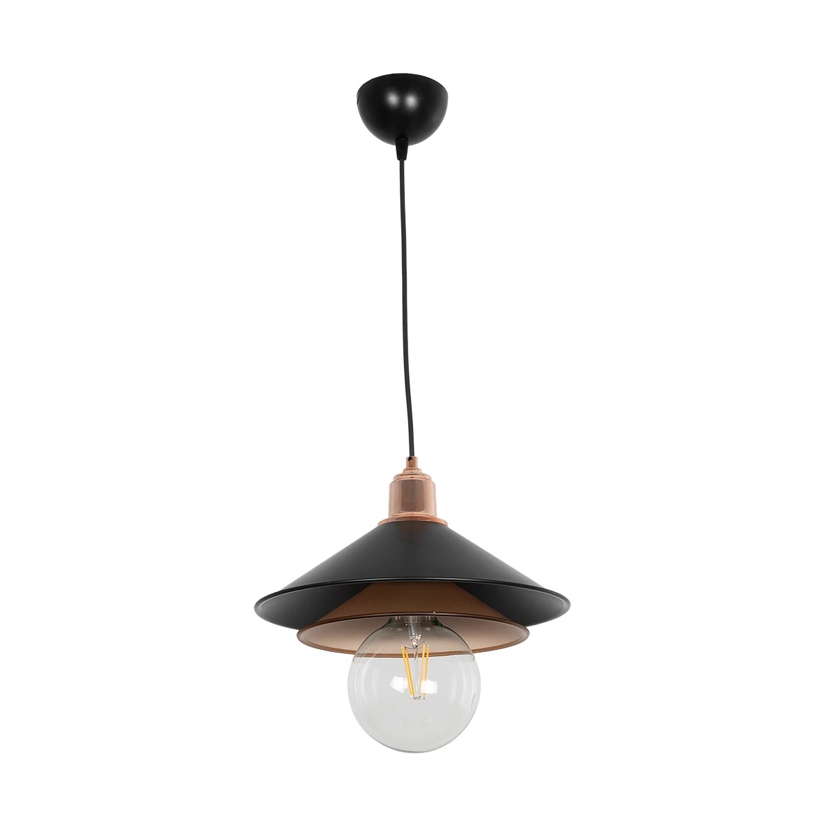 GloboStar® FERRO 203-0269 Μοντέρνο Κρεμαστό Φωτιστικό Καμπάνα Μονόφωτο 1 x E27 IP20 Μαύρο & Χάλκινο Πλαστικό - Μ22 x Π22 x Υ83cm - Image 2