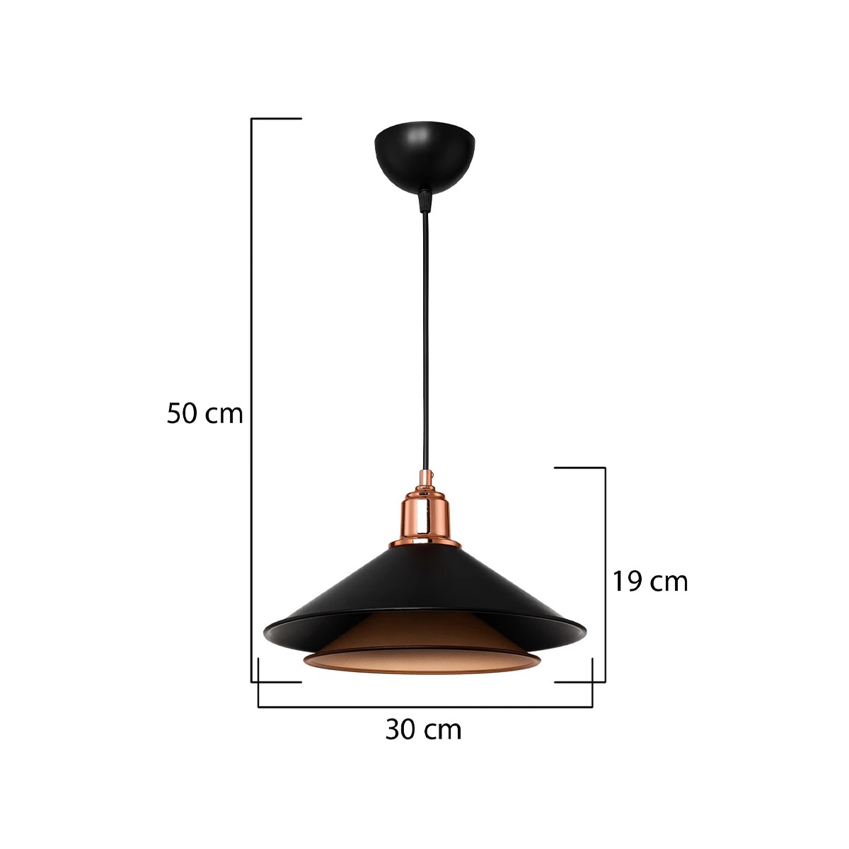 GloboStar® FERRO 203-0269 Μοντέρνο Κρεμαστό Φωτιστικό Καμπάνα Μονόφωτο 1 x E27 IP20 Μαύρο & Χάλκινο Πλαστικό - Μ22 x Π22 x Υ83cm - Image 10