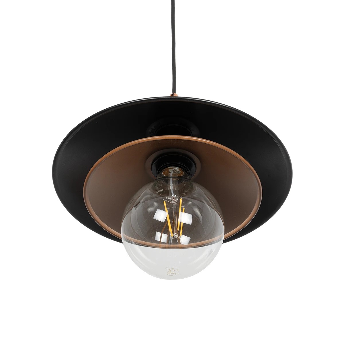 GloboStar® FERRO 203-0269 Μοντέρνο Κρεμαστό Φωτιστικό Καμπάνα Μονόφωτο 1 x E27 IP20 Μαύρο & Χάλκινο Πλαστικό - Μ22 x Π22 x Υ83cm - Image 4