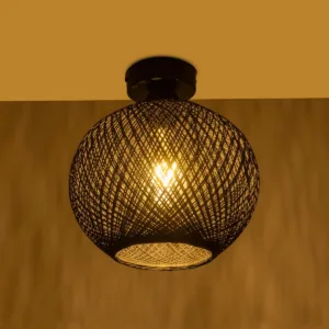 GloboStar® CORDER 203-0271 Μοντέρνο Φωτιστικό Οροφής Μπάλα Μονόφωτο 1 x E27 IP20 Μαύρο Σχοίνι - Μ26 x Π26 x Υ30cm