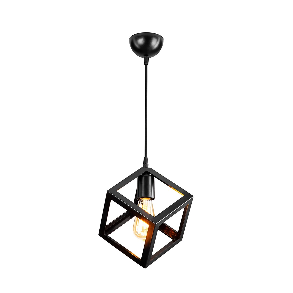 GloboStar® DISE 203-0274 Μοντέρνο Κρεμαστό Φωτιστικό Κύβος Μονόφωτο 1 x E27 IP20 Μαύρο Πλαστικό - Μ18 x Π18 x Υ68cm - Image 2