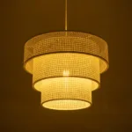 GloboStar® LEVEL 203-0275 Μοντέρνο Κρεμαστό Φωτιστικό Καπέλο Μονόφωτο 1 x E27 IP20 Λευκό Διάτρητο Ύφασμα - Μ30 x Π30 x Υ90cm