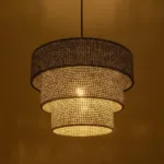 GloboStar® LEVEL 203-0276 Μοντέρνο Κρεμαστό Φωτιστικό Καπέλο Μονόφωτο 1 x E27 IP20 Γκρι Διάτρητο Ύφασμα - Μ30 x Π30 x Υ90cm