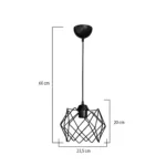 GloboStar® VORTEX 203-0277 Mοντέρνο Κρεμαστό Φωτιστικό Πλέγμα Μονόφωτο 1 x E27 IP20 Μαύρο Μέταλλο - Μ23.5 x Π23.5 x Υ20cm