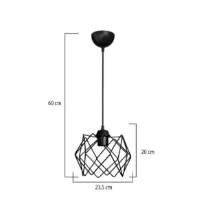 GloboStar® VORTEX 203-0277 Mοντέρνο Κρεμαστό Φωτιστικό Πλέγμα Μονόφωτο 1 x E27 IP20 Μαύρο Μέταλλο - Μ23.5 x Π23.5 x Υ20cm