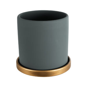 GloboStar® Artificial Garden NAPOLI 20494 Διακοσμητικό Κεραμικό Κασπώ Γλάστρα - Flower Pot Γκρι Μπλε με Χρυσό Φ15 x Υ15cm