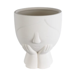GloboStar® Artificial Garden TOKYO 20496 Διακοσμητικό Κεραμικό Κασπώ Γλάστρα - Flower Pot Λευκό Φ16 x Υ19cm