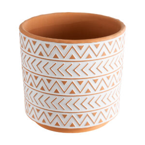 GloboStar® Artificial Garden INDIA 20498 Διακοσμητικό Κεραμικό Κασπώ Γλάστρα - Flower Pot Λευκό με Πορτοκαλί Φ17.5 x Υ16.5cm