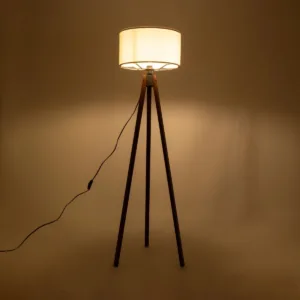 GloboStar® SAGA 204-0031 Μοντέρνο Eπιδαπέδιο Φωτιστικό Μονόφωτο 1 x E27 IP20 Καρυδί Ξύλο με Μπεζ Ύφασμα - Μ38 x Π38 x Υ140cm