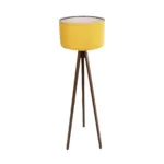GloboStar® SAGA 204-0033 Μοντέρνο Eπιδαπέδιο Φωτιστικό Μονόφωτο 1 x E27 IP20 Καρυδί Ξύλο με Κίτρινο Ύφασμα - Μ38 x Π38 x Υ140cm - Image 3