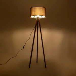 GloboStar® SAGA 204-0034 Μοντέρνο Eπιδαπέδιο Φωτιστικό Μονόφωτο 1 x E27 IP20 Καρυδί Ξύλο με Καφέ Ύφασμα - Μ38 x Π38 x Υ140cm