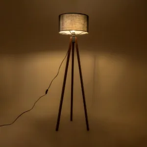 GloboStar® SAGA 204-0038 Μοντέρνο Eπιδαπέδιο Φωτιστικό Μονόφωτο 1 x E27 IP20 Καρυδί Ξύλο με Μαύρο Ύφασμα - Μ38 x Π38 x Υ140cm