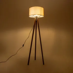 GloboStar® SAGA 204-0039 Μοντέρνο Eπιδαπέδιο Φωτιστικό Μονόφωτο 1 x E27 IP20 Καρυδί Ξύλο με Μπεζ Ύφασμα - Μ38 x Π38 x Υ140cm