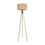 GloboStar® SAGA 204-0043 Μοντέρνο Eπιδαπέδιο Φωτιστικό Μονόφωτο 1 x E27 IP20 Μπεζ Ξύλο με Μπεζ Ύφασμα - Μ38 x Π38 x Υ140cm - Image 2