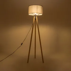 GloboStar® SAGA 204-0044 Μοντέρνο Eπιδαπέδιο Φωτιστικό Μονόφωτο 1 x E27 IP20 Μπεζ Ξύλο με Γκρι Ύφασμα - Μ38 x Π38 x Υ140cm