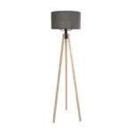 GloboStar® SAGA 204-0044 Μοντέρνο Eπιδαπέδιο Φωτιστικό Μονόφωτο 1 x E27 IP20 Μπεζ Ξύλο με Γκρι Ύφασμα - Μ38 x Π38 x Υ140cm - Image 2