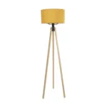 GloboStar® SAGA 204-0045 Μοντέρνο Eπιδαπέδιο Φωτιστικό Μονόφωτο 1 x E27 IP20 Μπεζ Ξύλο με Κίτρινο Ύφασμα - Μ38 x Π38 x Υ140cm - Image 2