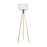 GloboStar® SAGA 204-0046 Μοντέρνο Eπιδαπέδιο Φωτιστικό Μονόφωτο 1 x E27 IP20 Μπεζ Ξύλο με Λευκό Ύφασμα - Μ38 x Π38 x Υ140cm - Image 2