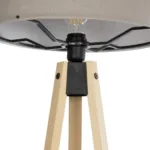 GloboStar® SAGA 204-0048 Μοντέρνο Eπιδαπέδιο Φωτιστικό Μονόφωτο 1 x E27 IP20 Μπεζ Ξύλο με Γκρι Ύφασμα - Μ38 x Π38 x Υ140cm - Image 5