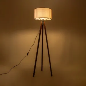 GloboStar® SAGA 204-0049 Μοντέρνο Eπιδαπέδιο Φωτιστικό Μονόφωτο 1 x E27 IP20 Καρυδί Ξύλο με Ροζ Χρυσό Ύφασμα - Μ38 x Π38 x Υ140cm