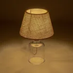 GloboStar® TRANS 204-0055 Μοντέρνο Eπιτραπέζιο Φωτιστικό Μονόφωτο 1 x E27 IP20 Διάφανο Πλαστικό με Μπεζ Ύφασμα - Μ22 x Π22 x Υ14cm - Image 2