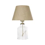 GloboStar® TRANS 204-0055 Μοντέρνο Eπιτραπέζιο Φωτιστικό Μονόφωτο 1 x E27 IP20 Διάφανο Πλαστικό με Μπεζ Ύφασμα - Μ22 x Π22 x Υ14cm - Image 3