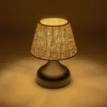 GloboStar® PYRAMID 204-0057 Μοντέρνο Eπιτραπέζιο Φωτιστικό Μονόφωτο 1 x E27 IP20 Μαύρο Μέταλλο με Μπεζ Ύφασμα - Μ22 x Π22 x Υ30cm - Image 2