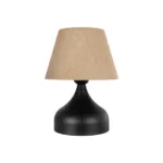 GloboStar® PYRAMID 204-0057 Μοντέρνο Eπιτραπέζιο Φωτιστικό Μονόφωτο 1 x E27 IP20 Μαύρο Μέταλλο με Μπεζ Ύφασμα - Μ22 x Π22 x Υ30cm - Image 3