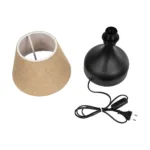 GloboStar® PYRAMID 204-0057 Μοντέρνο Eπιτραπέζιο Φωτιστικό Μονόφωτο 1 x E27 IP20 Μαύρο Μέταλλο με Μπεζ Ύφασμα - Μ22 x Π22 x Υ30cm - Image 9