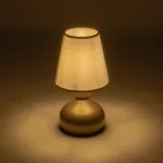 GloboStar® SWEET 204-0061 Μοντέρνο Eπιτραπέζιο Φωτιστικό Μονόφωτο 1 x E27 IP20 Χρυσό Μέταλλο με Μπεζ Ύφασμα - Μ13 x Π13 x Υ25cm - Image 2