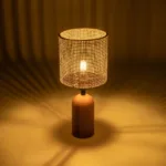 GloboStar® HARD 204-0065 Μοντέρνο Eπιτραπέζιο Φωτιστικό Μονόφωτο 1 x E27 IP20 Καφέ Ξύλο με Μπεζ Rattan - Μ15 x Π15 x Υ35cm - Image 2