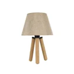 GloboStar® CAP 204-0067 Μοντέρνο Eπιτραπέζιο Φωτιστικό Μονόφωτο 1 x E27 IP20 Καρυδί Ξύλο με Μπεζ Ύφασμα - Μ22 x Π22 x Υ33cm - Image 3