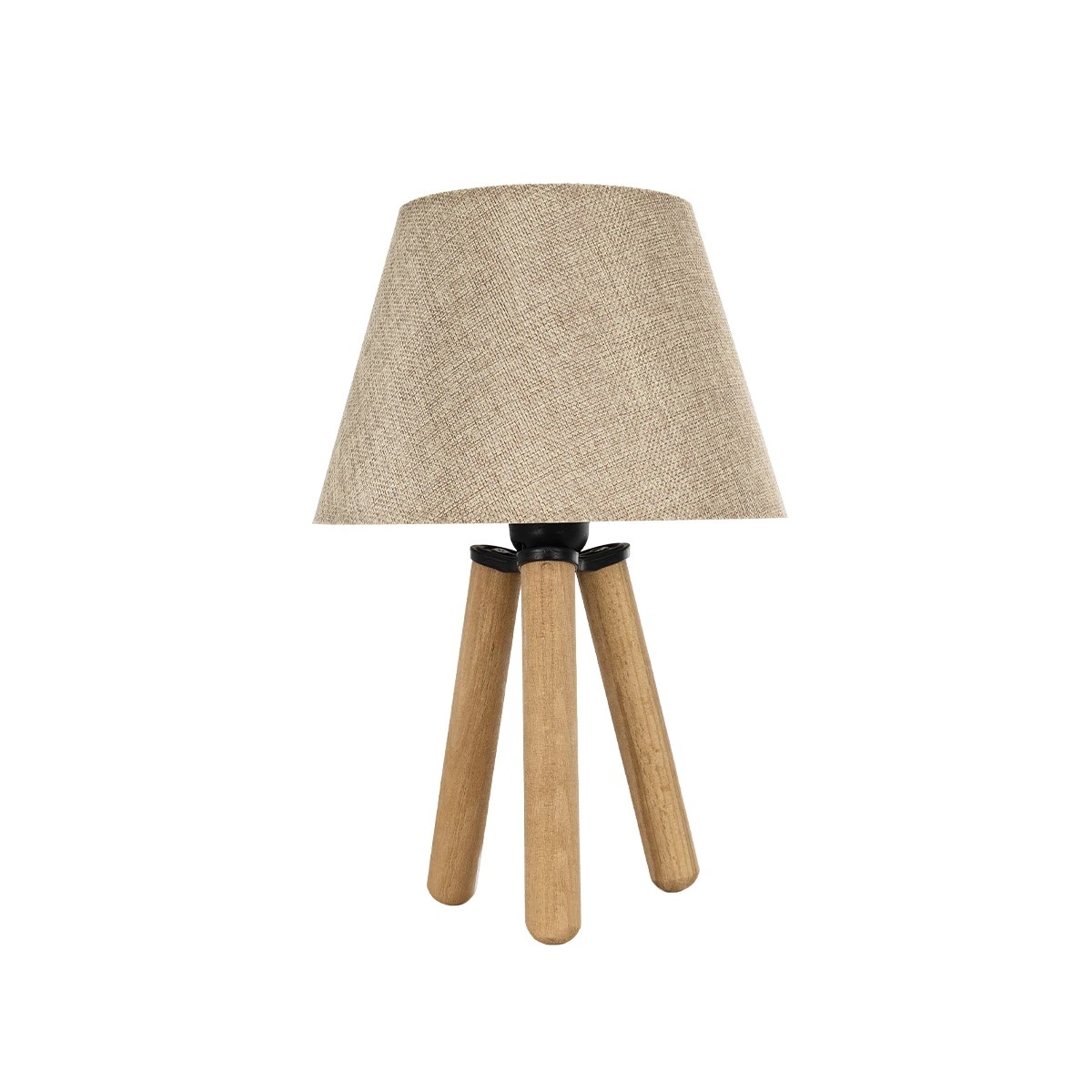 GloboStar® CAP 204-0067 Μοντέρνο Eπιτραπέζιο Φωτιστικό Μονόφωτο 1 x E27 IP20 Καρυδί Ξύλο με Μπεζ Ύφασμα - Μ22 x Π22 x Υ33cm - Image 3