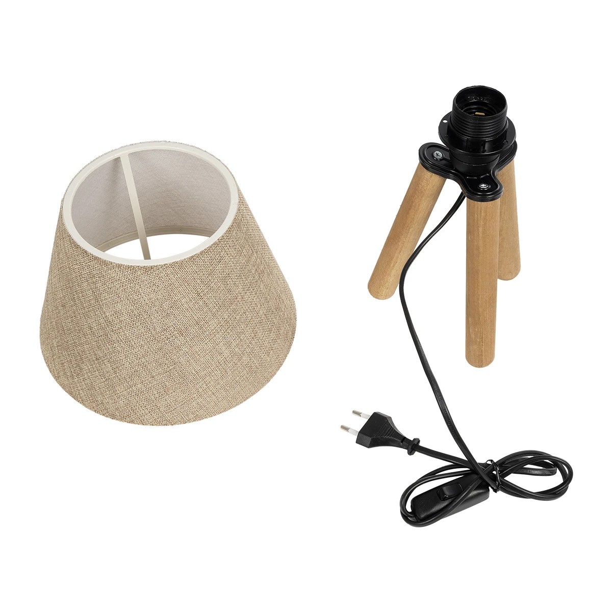 GloboStar® CAP 204-0067 Μοντέρνο Eπιτραπέζιο Φωτιστικό Μονόφωτο 1 x E27 IP20 Καρυδί Ξύλο με Μπεζ Ύφασμα - Μ22 x Π22 x Υ33cm - Image 9