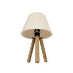 GloboStar® CAP 204-0069 Μοντέρνο Eπιτραπέζιο Φωτιστικό Μονόφωτο 1 x E27 IP20 Καρυδί Ξύλο με Λευκό Ύφασμα - Μ22 x Π22 x Υ33cm - Image 4