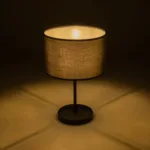 GloboStar® LARA 204-0076 Μοντέρνο Eπιτραπέζιο Φωτιστικό Μονόφωτο 1 x E27 IP20 Μαύρο Μέταλλο με Γκρι Ύφασμα - Μ24 x Π24 x Υ35cm - Image 2