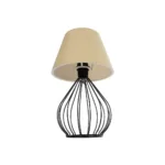 GloboStar® CLASS 204-0079 Μοντέρνο Eπιτραπέζιο Φωτιστικό Μονόφωτο 1 x E27 IP20 Μαύρο Μέταλλο με Μπεζ Ύφασμα - Μ22 x Π22 x Υ36cm - Image 4