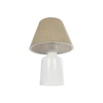 GloboStar® CIA 204-0082 Μοντέρνο Eπιτραπέζιο Φωτιστικό Μονόφωτο 1 x E27 IP20 Λευκό Πλαστικό με Μπεζ Ύφασμα - Μ24 x Π24 x Υ31cm - Image 4