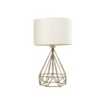 GloboStar® DIAMOND 204-0084 Μοντέρνο Eπιτραπέζιο Φωτιστικό Μονόφωτο 1 x E27 IP20 Χρυσό Μέταλλο με Μπεζ Ύφασμα - Μ24 x Π24 x Υ35cm - Image 3