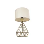 GloboStar® DIAMOND 204-0084 Μοντέρνο Eπιτραπέζιο Φωτιστικό Μονόφωτο 1 x E27 IP20 Χρυσό Μέταλλο με Μπεζ Ύφασμα - Μ24 x Π24 x Υ35cm - Image 4